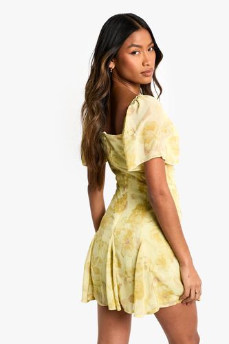 Robe Mini Laitière Florale à Ourlet Godet | Taille 44 - boohoo - Modalova