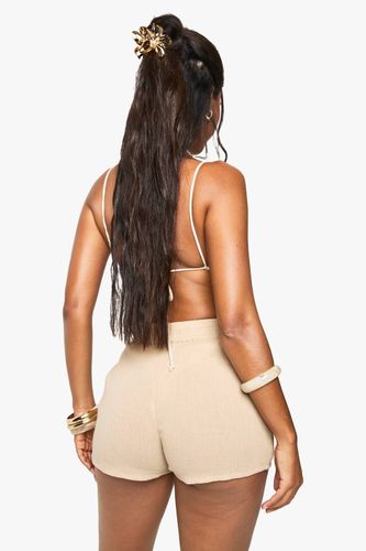 Short De Plage En Coton Froissé | Taille Medium - boohoo - Modalova