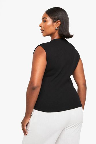 Haut grande taille sans manches asymétrique boutonné | Taille 46 - boohoo - Modalova