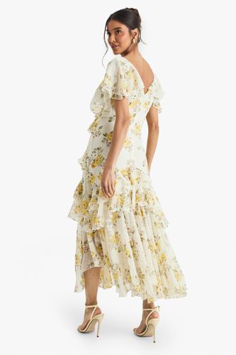 Robe Midi à Volants Florale | Taille 42 - boohoo - Modalova