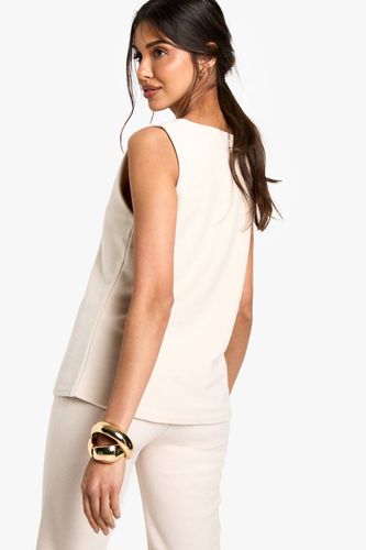 Gilet à boutons traversants texturé à encolure en V et coupe longue | Taille 38 - boohoo - Modalova