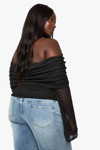Haut Grande Taille À Manches Longues Bardot En Mesh | Taille 54 - boohoo - Modalova