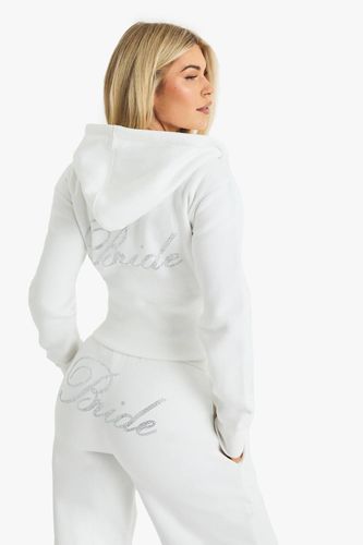 Bridal "Bride" Diamante Slogan Cropped Hoodie | Taille Medium - boohoo - Modalova