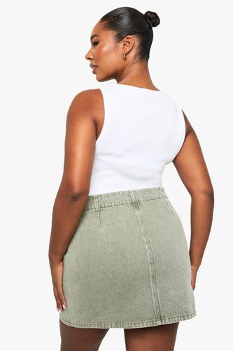 Jupe en denim khaki délavé Plus | Taille 48 - boohoo - Modalova
