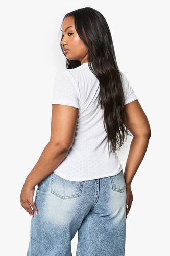 Haut Ajusté À Manches Courtes Pointelle Grande Taille | Taille 48 - boohoo - Modalova