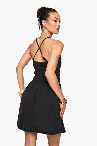 Robe Mini Froncée Aspect Lin Tall | Taille 46 - boohoo - Modalova