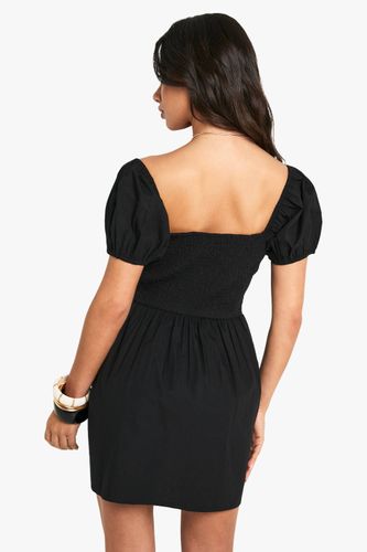 Robe Courte Petite En Popeline De Coton À Manches Bouffantes | Taille 44 - boohoo - Modalova