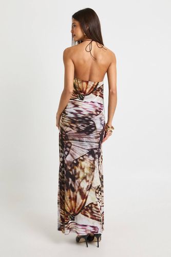 Robe maxi en maille abstraite à encolure drapée | Taille 44 - boohoo - Modalova