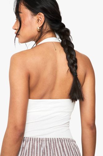 Top à encolure halter plongeant en jersey côtelé rembourré intégré | Taille 34 - boohoo - Modalova