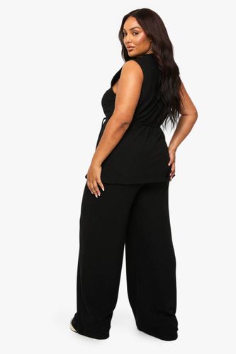 Ensemble Grande Taille Tunique Brossée Avec Ceinture À Nouer Et Pantalon Large | Taille 48 - boohoo - Modalova