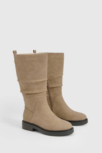 Bottes plates à cheville froncées à hauteur de mollet | Taille 41 - boohoo - Modalova