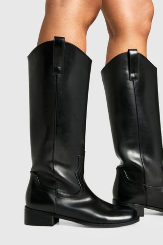 Bottes de cowboy western épurées à talon bloc effet vieilli | Taille 40 - boohoo - Modalova