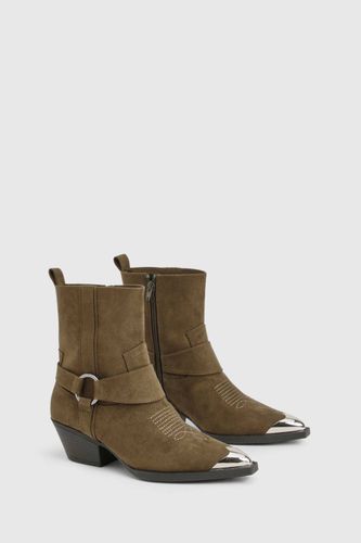 Bottes de cow-boy western à cheville en synthétique avec embout d'orteil argenté | Taille 41 - boohoo - Modalova