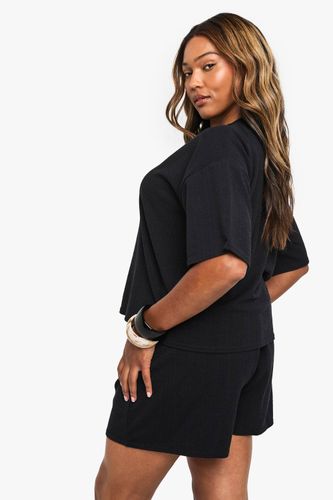 Ensemble coordonné T-shirt à côtes texturées Plus & short | Taille 48 - boohoo - Modalova