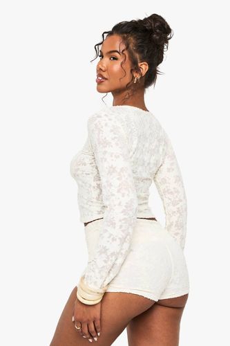 Top à manches longues en jacquard fleuri à boutons | Taille 44 - boohoo - Modalova
