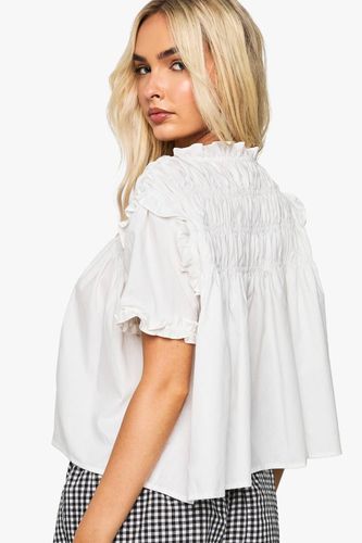 Haut smock en popeline froncé | Taille 42 - boohoo - Modalova