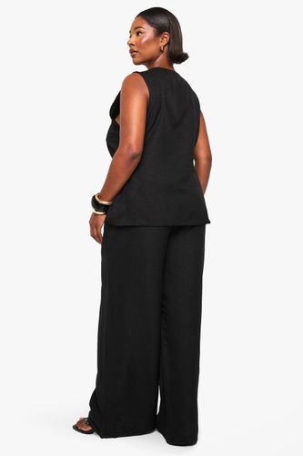 Ensemble coordonné look lin, haut à nouer à l'avant et pantalon à jambes larges | Taille 48 - boohoo - Modalova
