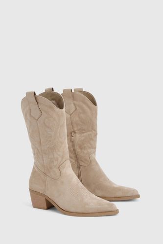 Bottes western mi-hautes en suède synthétique ornées de détails de broderie | Taille 41 - boohoo - Modalova