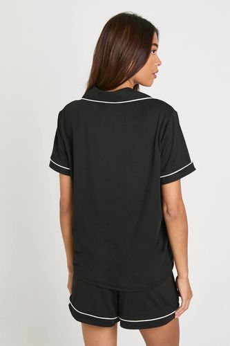 Ensemble Pyjama Chemise Manches Courtes Et Short En Jersey Avec Détails Passepoilés | Taille 44 - boohoo - Modalova