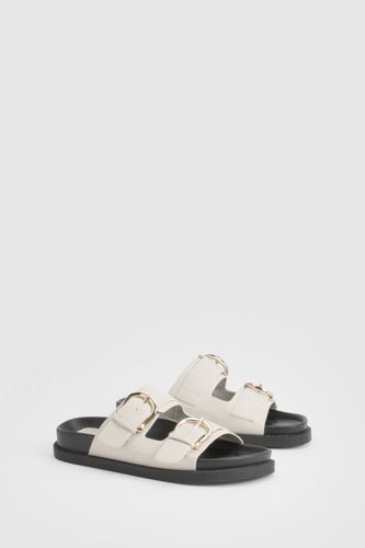 Sandales Plates À Double Bride Détail Boucle Dorée En SYNTHÉTIQUE | Taille 40 - boohoo - Modalova