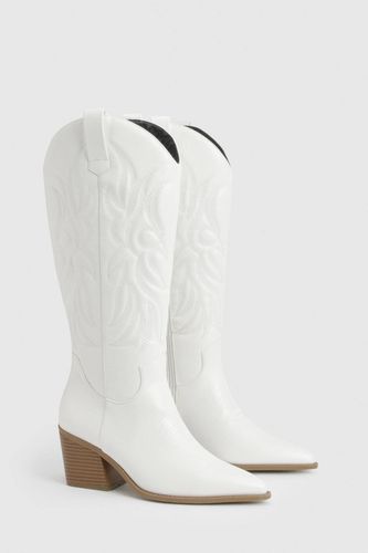 Bottes De Cowboy Western Brodées Coupe Large | Taille 38 - boohoo - Modalova