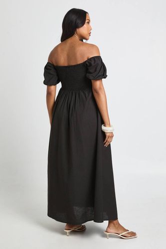Robe Maxi De Maternité En Lin À Manches Bouffantes Et Fronces | Taille 46 - boohoo - Modalova