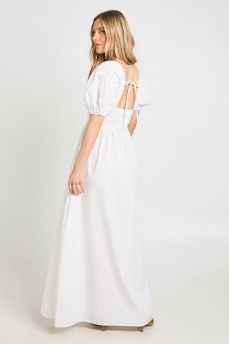 Robe Maxi Petite En Popeline De Coton À Corsage Froncé Col En V Et Manches Bouffantes | Taille 36 - boohoo - Modalova