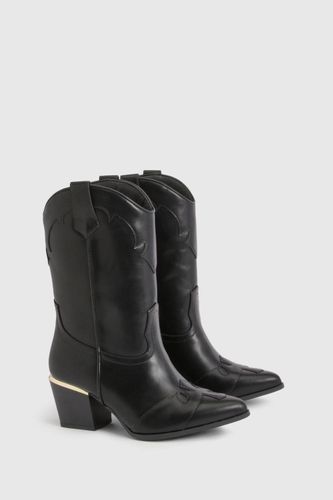 Bottes Cowboy Coupe Large Détail Talon Doré | Taille 41 - boohoo - Modalova