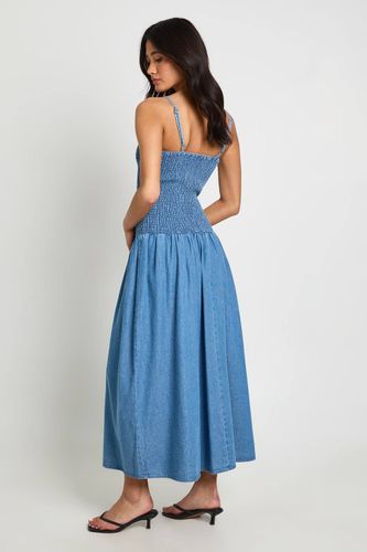 Robe Patineuse Mi-longue En Chambray À Corsage Froncé | Taille 36 - boohoo - Modalova