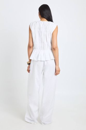 Ensemble Coordonné Haut Froncé Et Pantalon Large Aspect Lin Tall | Taille 34 - boohoo - Modalova