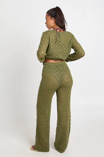 Ensemble Coordonné Cardigan À Nouer Au Crochet Et Pantalon Large | Taille Medium - boohoo - Modalova