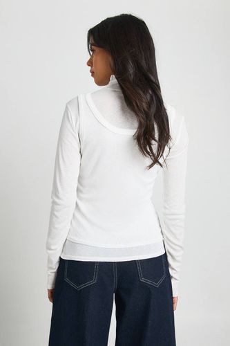 Haut Col Roulé 2 en 1 Texturé Transparent | Taille 44 - boohoo - Modalova