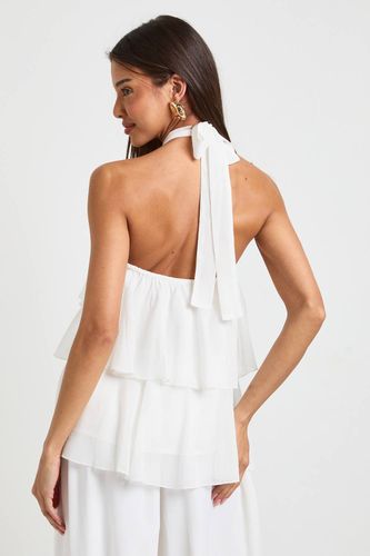 Haut En Mousseline À Volants Étagés Avec Encolure Américaine | Taille 38 - boohoo - Modalova