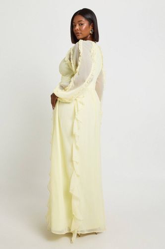 Robe Maxi Grande Taille En Mousseline À Manches Longues Et Volants | Taille 48 - boohoo - Modalova