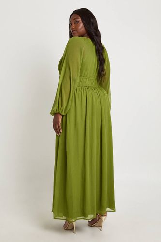 Robe Longue Grande Taille En Mousseline À Manches Bouffantes Froncées | Taille 48 - boohoo - Modalova