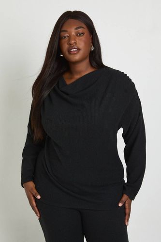 Ensemble Grande Taille Côtes Brossées Haut À Détail Froncé Aux Épaules Et Pantalon Large | Taille 48 - boohoo - Modalova
