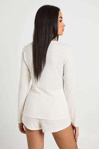 Ensemble Pyjama Haut Manches Longues et Short en Pointelle | Taille 44 - boohoo - Modalova