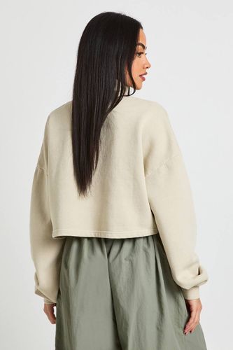 Sweat-shirt Court Col Montant Avec Patte Boutonnée Effet Délavé | Taille Medium - boohoo - Modalova