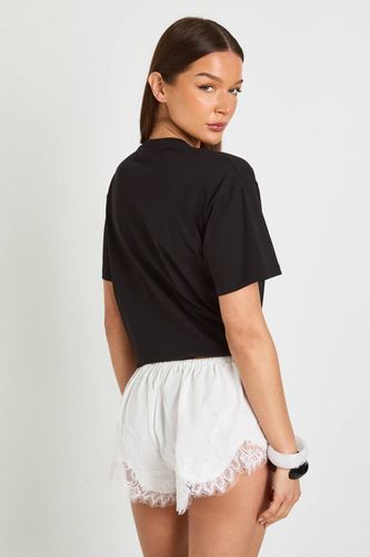 Short Ample En Popeline Avec Finitions En Dentelle | Taille 42 - boohoo - Modalova