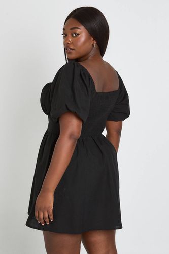 Robe Mini Grande Taille À Manches Bouffantes Effet Lin | Taille 48 - boohoo - Modalova
