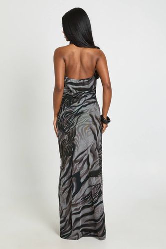 Robe Longue Moulante Imprimé En Résille Avec Encolure Dos-nu Et Détail Drapé | Taille 36 - boohoo - Modalova