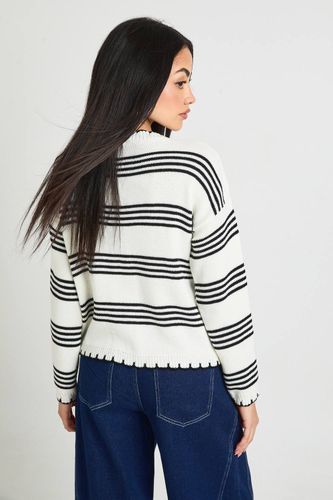 Cardigan Tricoté À Rayures Avec Point De Feston | Taille Medium - boohoo - Modalova