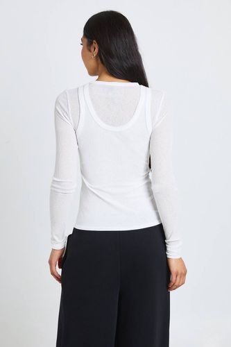 Haut À Manches Longues Double Couche Côtelé Transparent Style Débardeur Tall | Taille 46 - boohoo - Modalova
