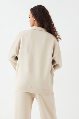 Sweatshirt à Col et Demi-Fermeture Éclair avec Détails Gauffrés | Taille 2XL - DSGN Studio - Modalova