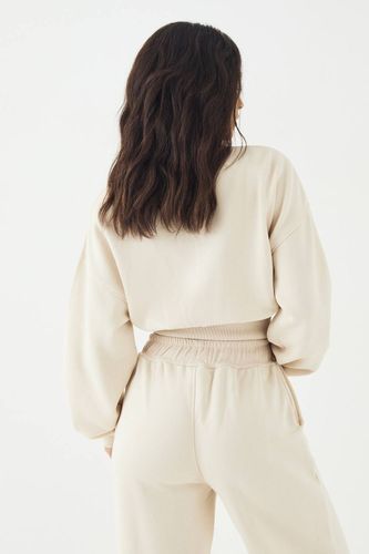 Sweatshirt à Col Cheminée Zippé avec Appliqué en Tissu Assorti | Taille 2XL - DSGN Studio - Modalova