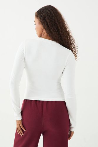 Haut à Manches Longues Côtelé avec Broderie Script et Boutonnage | Taille 2XL - DSGN Studio - Modalova