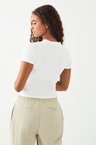 Haut à Manches Courtes Côtelé Boutonné avec Broderie Script | Taille 2XL - DSGN Studio - Modalova