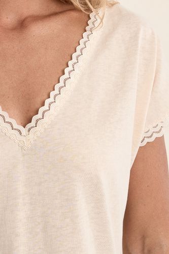 T-shirt à col V, détail dentelle - MOLLY BRACKEN - Modalova
