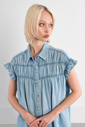 Robe smockée en coton, effet denim - LILI SIDONIO - Modalova