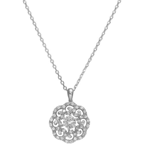 Collier Collier Argent Pendentif Fleur Scintillante Serti Oxyde - Orusbijoux - Modalova